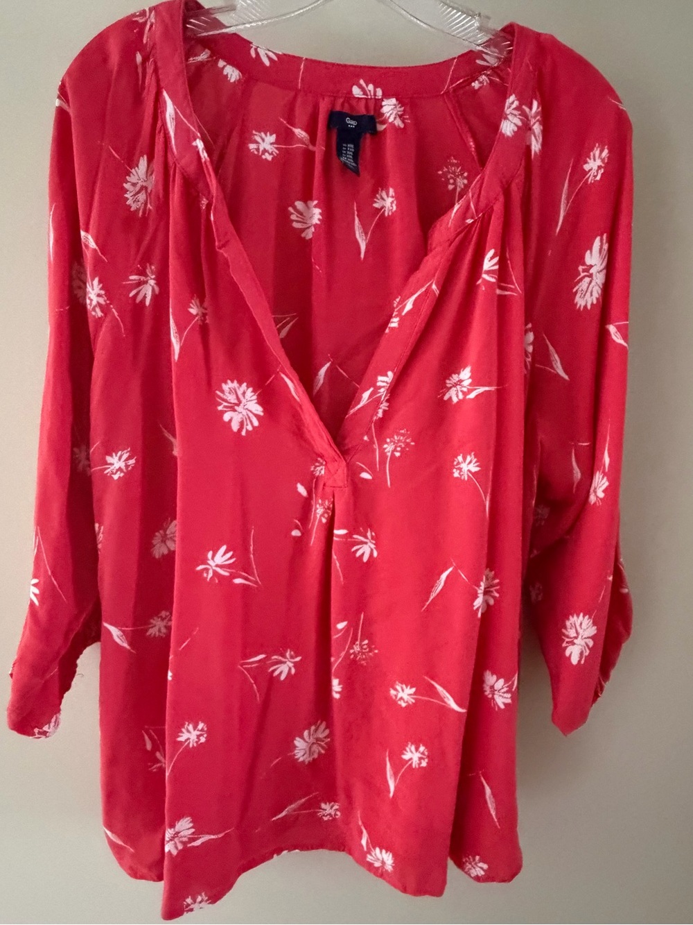 Gap Red Orange & White Lightweight V-Neck Blouse XXL